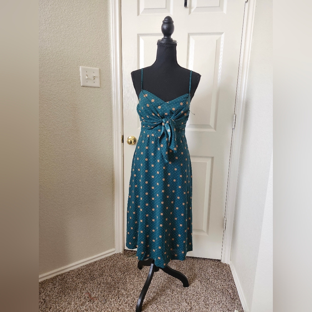 Lush Elegant Teal Green Polka Dot Dress S